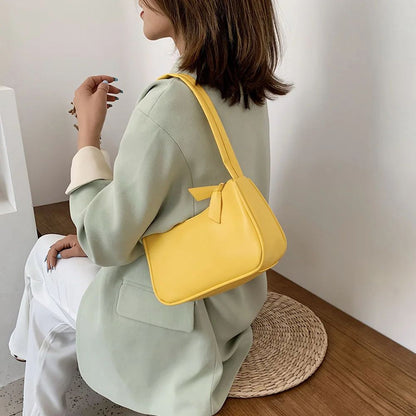 New Retro Soft PU Leather Women Shoulder Underarm Bags Casual Solid Color Small Top-Handle Handbags Ladies Fashion Shoulder Bags