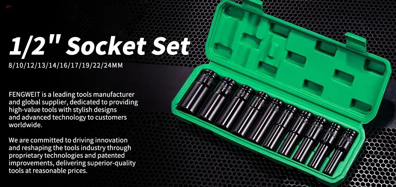 10pcs 1/2 Drive Metric Impact Socket Set Heavy Duty Universal Deep Socket Wrench for Air Pneumatic Repair Tools