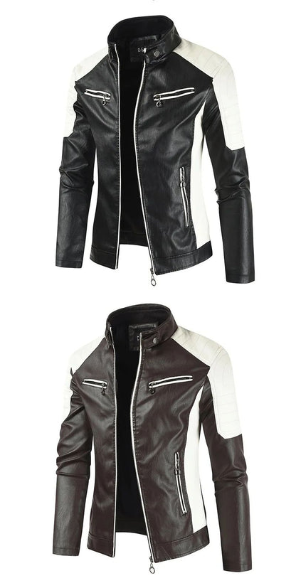 Fashionable Men's Biker Leather Jacket 2025 New Zipper Stand Collar Fleece Lined Casual PU Leather Coat Regular Fit Chinese Orig