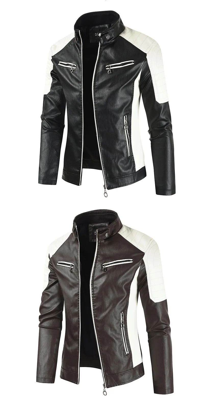 Fashionable Men's Biker Leather Jacket 2025 New Zipper Stand Collar Fleece Lined Casual PU Leather Coat Regular Fit Chinese Orig