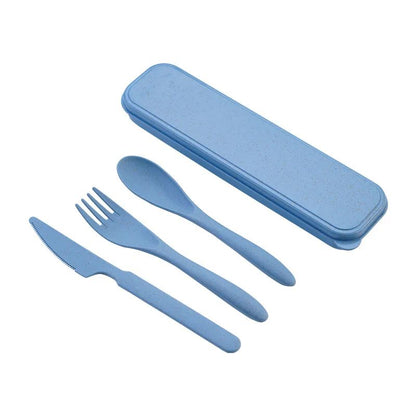 Conjunto criativo de talheres portáteis com caixa, faca, garfo e colher de plástico, conjunto de três peças para estudante, cantina, viagens