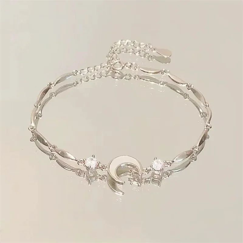 Pulseiras de Flor de Cerejeira de Cristal Rosa Brilhante Para Mulheres Meninas Doces Lua Laço Flores Zircônia Pulseira Festa Estética Joias Egirl