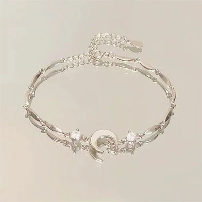 Pulseiras de Flor de Cerejeira de Cristal Rosa Brilhante Para Mulheres Meninas Doces Lua Laço Flores Zircônia Pulseira Festa Estética Joias Egirl
