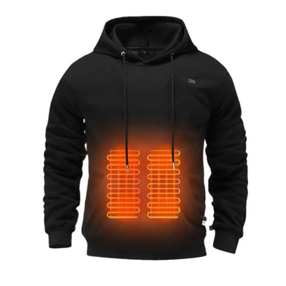 Cross-Border Men's USB Heated Fleece-Lined Sweatshirt Warm Outdoor Casual Clothing Electric Heating Hooded Sweatshirt