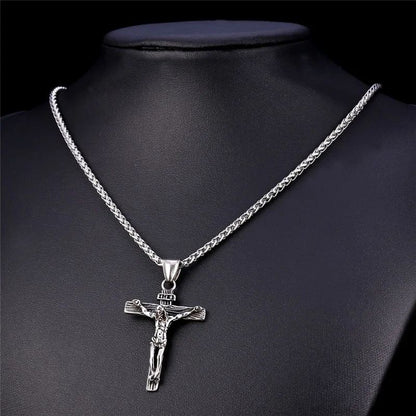Novo Colar Religioso de Cruz de Jesus para Homens, Pingente de Cruz Banhado a Ouro da Moda com Corrente, Joias de Presente para Homens e Mulheres
