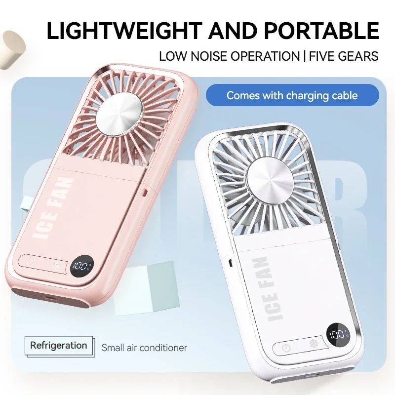 Folding Mini Cooling Air Fan Mobile Phone Holder Power Bank 3000mAh USB Rechargeable Cooling Handheld Desktop Fan with Lanyard