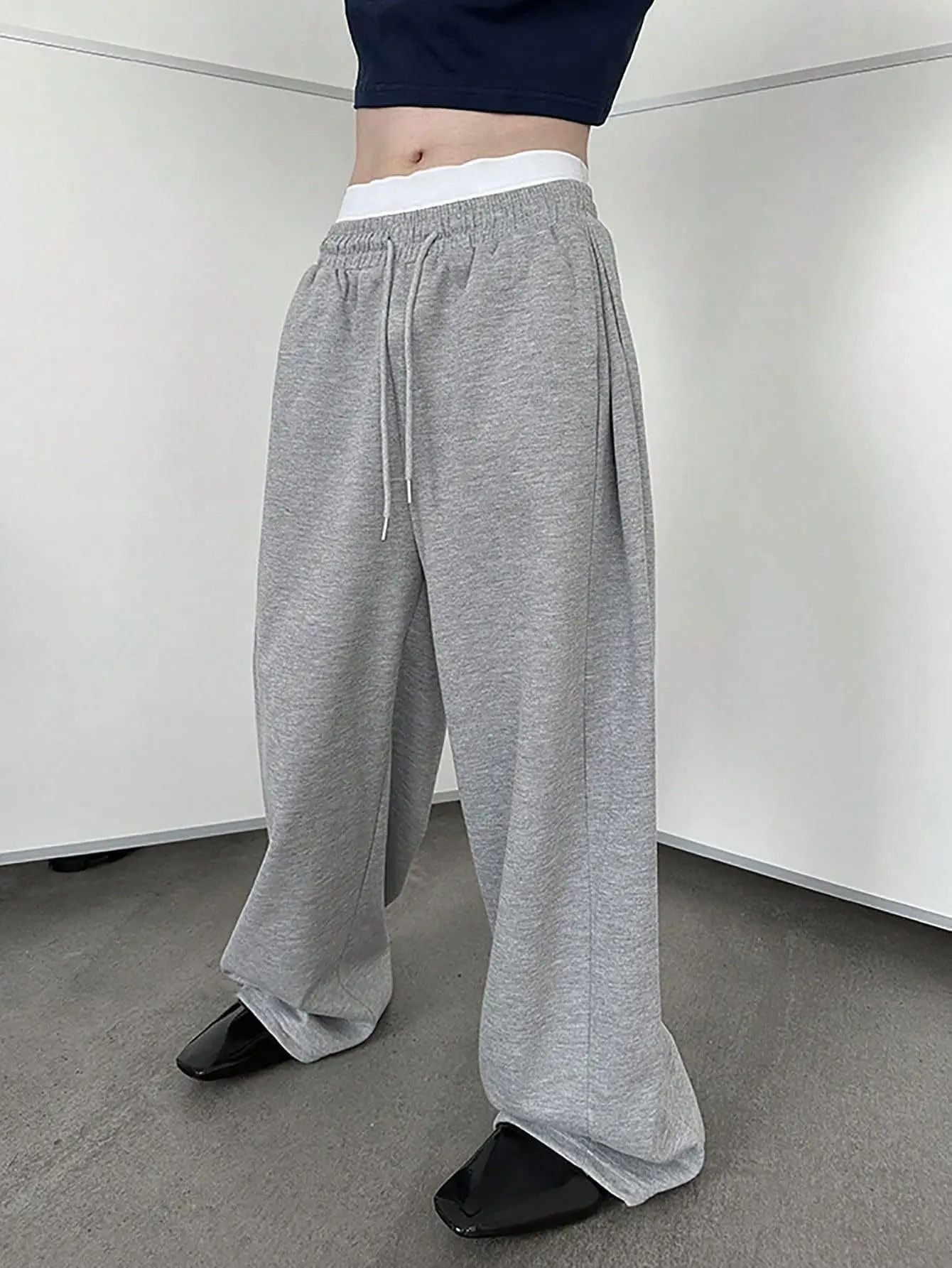 25 European and American men's waist trousers waist drawstring straight wide-leg loose trousers sports trousers pocket men pants