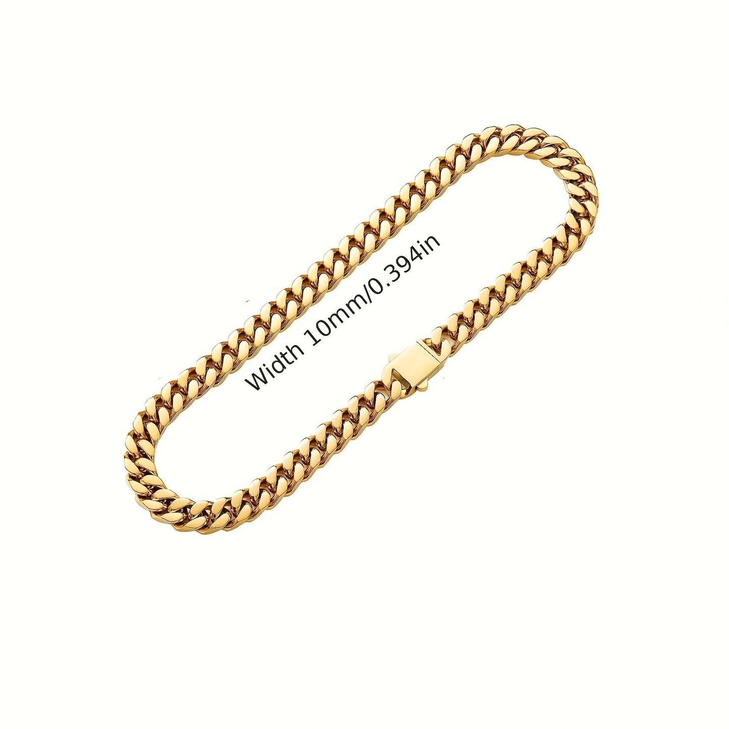 Pulseira Acessório Masculina de Aço Inoxidável 316 Banhada a Ouro 18k, Corrente Cubana Criptografada de 8, 10, 12mm, Estilo Miami Rap Hip Hop