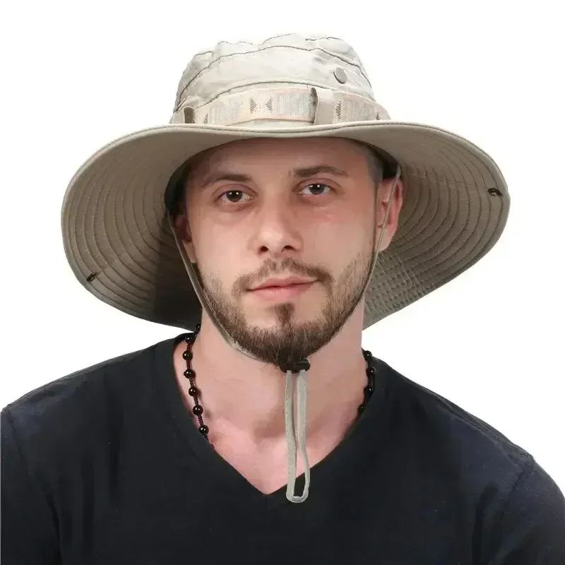 Summer Bucket Hat Outdoor UV Protection Wide Brim Panama Safari Hat Mesh Fisherman Beach Cap for Hiking Cycling Fishing Hat