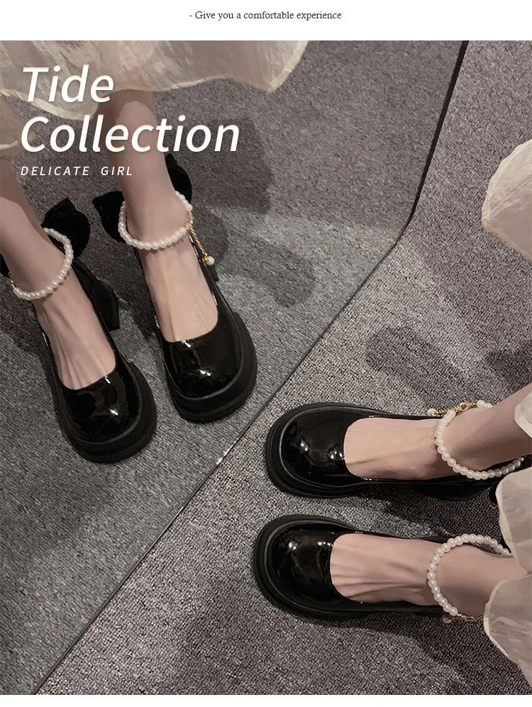 Women Thick Platform Mary Janes Lolita Shoes Party Pumps Summer 2024 New High Heels Sandals Bow Chain Mujer Shoes Oxford Zapatos