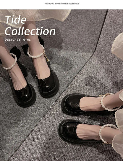 Women Thick Platform Mary Janes Lolita Shoes Party Pumps Summer 2024 New High Heels Sandals Bow Chain Mujer Shoes Oxford Zapatos