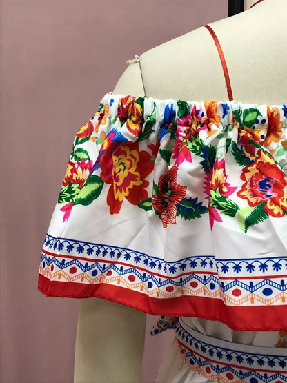 2024 Spring Summer New Independent Stand Amazon Off-shoulder Red Flower Printing Long Dress Oversized Wide Hemline Sleeveless