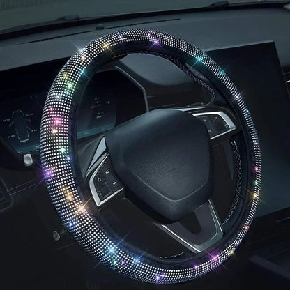Capa de Volante de Carro 37/38cm Universal Strass Diamante Brilhante Elasticidade Acessórios Internos para Carro Para Quatro Estações