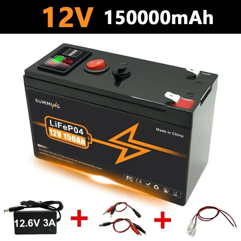 Atualize a bateria de lítio recarregável LiFePO4 12V 150Ah, até mais de 4000 ciclos, para pequenos UPS, energia solar, sonar de pesca, Power Wheels