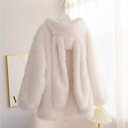 Women's Faux Lamb Fur Coat Thickened Loose Jacket Cute Rabbit Ears Autumn Winter New Arrival Warm Soft Outerwear