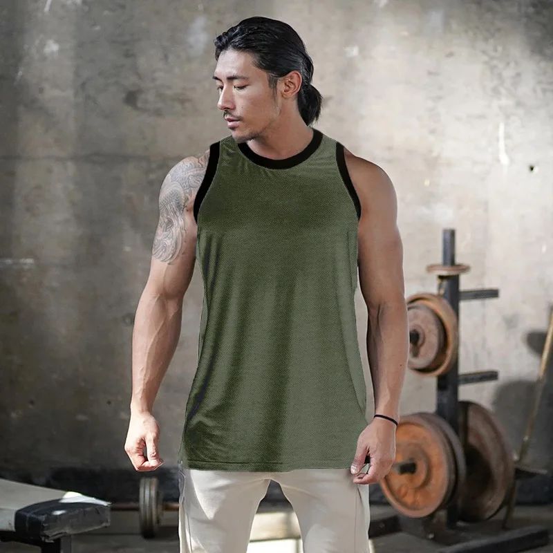 Plain Mens Bodybuilding Sleeveless Casual Shirts Gym Fitness Workout Muscle Tank Tops Summer Mesh Breathable Quick Dry Singlets