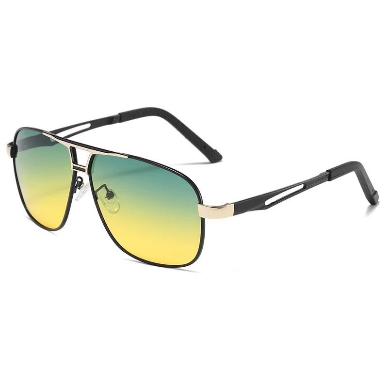 Men Night Vision Polarized Photochromic Sunglasses Aviator Style Yellow Color Change Lenses Driving Sun Glasses