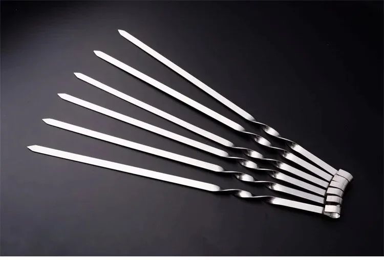 50cm BBQ Skewer 6Pcs Stainless Steel Wide Barbecue Sticks Flat BBQ Fork Outdoor Camping Picnic BBQ Utensil Kitchen Accessories