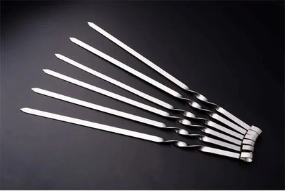 50cm BBQ Skewer 6Pcs Stainless Steel Wide Barbecue Sticks Flat BBQ Fork Outdoor Camping Picnic BBQ Utensil Kitchen Accessories