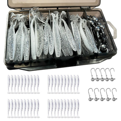 50 unidades/Caixa Isca Artificial Jig de Metal 5.5cm 7cm 10cm Isca Macia 3g 5g 7g 10g 14g Anzol Jigging Head Caixa de Pesca Pesca Swimbait Kit Isca de Fundo