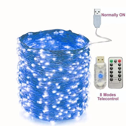 2/5/10/20/30M USB Fairy String Lights LED Sliver Wire Lights With 8 Lighting Modes Remote Control For Bedroom Christmas Decor
