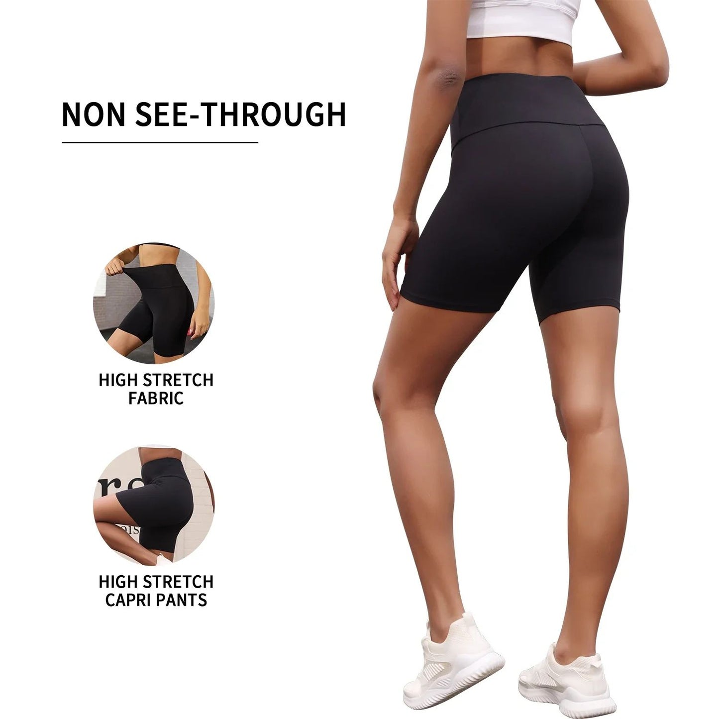 Women's High Waisted Biker Shorts Super Soft Tummy Control No See Through Workout Yoga Running Athletic Push Up Gym Fitness