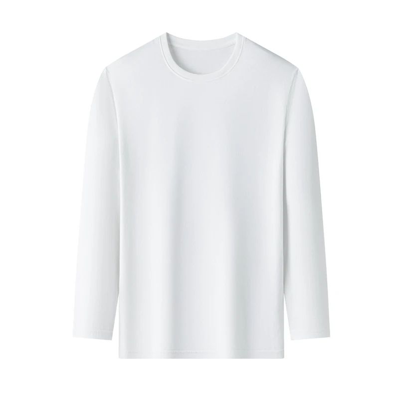 Men's Solid Color round Neck Long Sleeve T-Shirt Cotton Summer Comfortable Breathable Casual Top in Various Colors