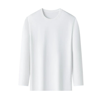 Men's Solid Color round Neck Long Sleeve T-Shirt Cotton Summer Comfortable Breathable Casual Top in Various Colors