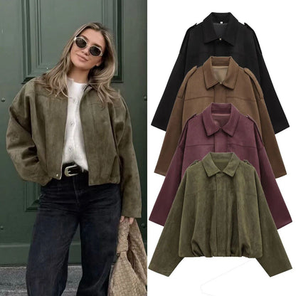 Fall Winter Pilot Jacket Batwing Sleeve Zipper Loose Fleece Outerwear Casual Top for Women Comfortable Soft Fabric Coat