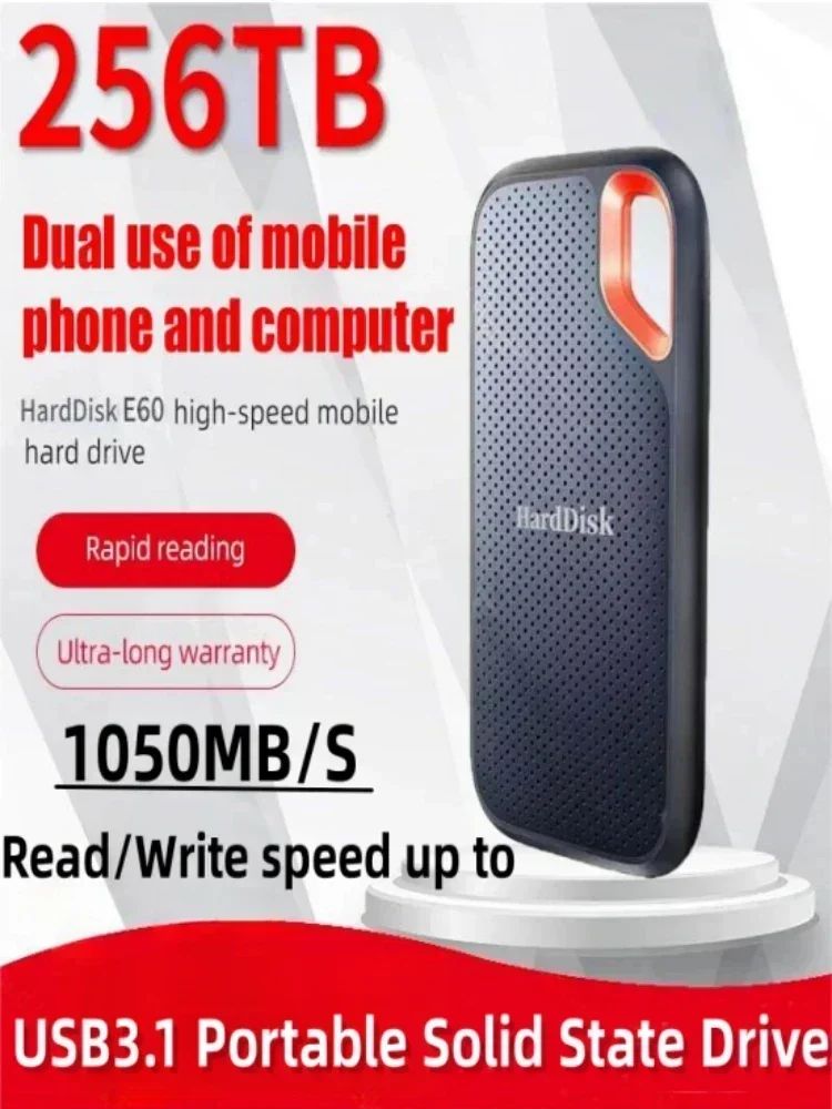 Original SSD 1TB High Speed External Hard Drive USB 3.1 Type-C Interface Hard Disk 256TB Mass Solid Drive for Laptop/PC/MAC