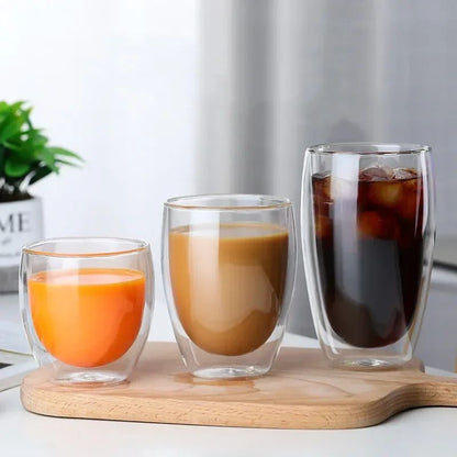 Copo de Vidro de Parede Dupla Resistente ao Calor 80-650ml Copos Transparentes para Cerveja Leite Café Água Atacado Conjunto de Canecas de Vidro para Beber Presente