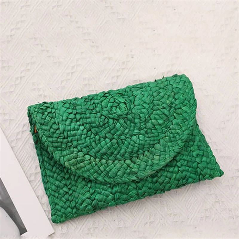 Corn Husk Weave Dinner Clutch Bag Women's Fashion Simple Solid Straw Large Purse Woman Summer Casual Vacation Ladies Wallet 2024