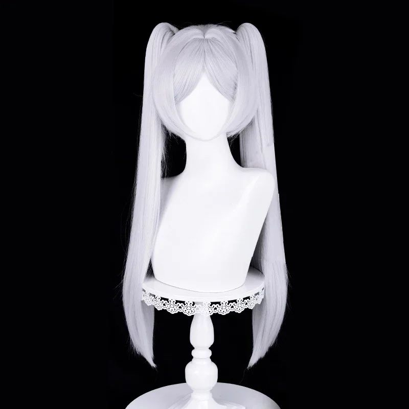 Anime Frieren Cosplay Wig Silver White Two Ponytails Heat Resistant Synthetic Hair Wigs