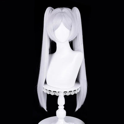 Anime Frieren Cosplay Wig Silver White Two Ponytails Heat Resistant Synthetic Hair Wigs