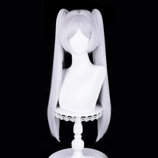 Anime Frieren Cosplay Wig Silver White Two Ponytails Heat Resistant Synthetic Hair Wigs