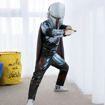 Boys Classic Movie Mask Costume Printed Cartoon Warrior Armor Bodysuit Kids Fantasy Cosplay Costume Halloween