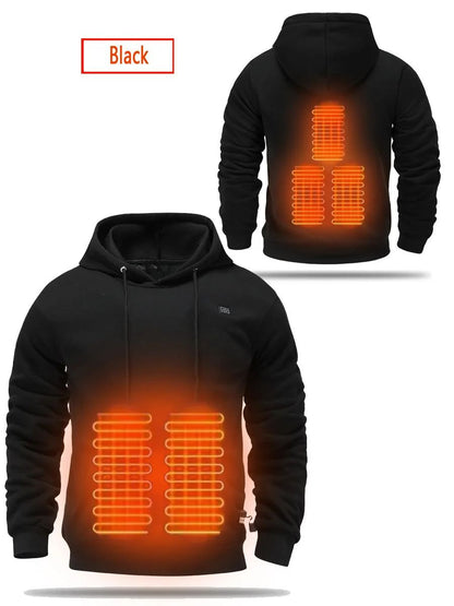 Cross-Border Men's USB Heated Fleece-Lined Sweatshirt Warm Outdoor Casual Clothing Electric Heating Hooded Sweatshirt