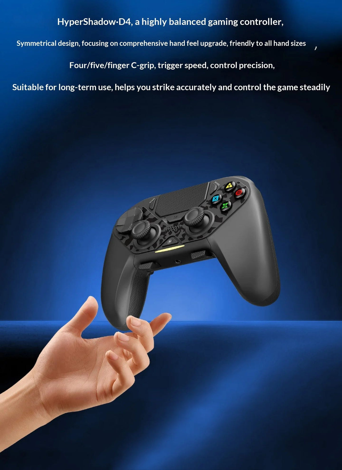 AceGamer Hyper Shadow D4 Gaming Controller Wireless Bluetooth TMR Joystick Customizable Buttons for PS4/Pc/Steam/Switch2 Game