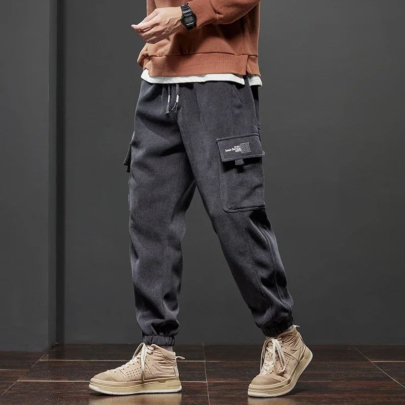 Men's Corduroy Harem Cargo Pants Elastic Waist Casual Joggers Sweatpants Spring Autumn Armygreen Gray Black Trousers Streetwear