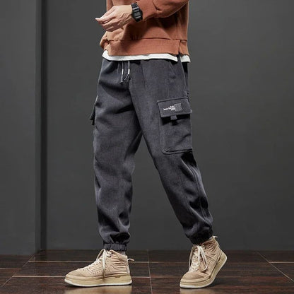 Men's Corduroy Harem Cargo Pants Elastic Waist Casual Joggers Sweatpants Spring Autumn Armygreen Gray Black Trousers Streetwear