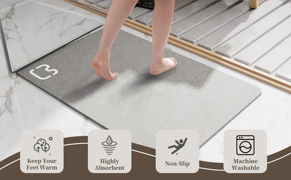 Tapete de Banho de Pedra Diatomácea Tapete de Banho de Terra Diatomácea Super Absorvente Antiderrapante 3,5MM de Espessura Tapete de Banho para Chão de Banheira