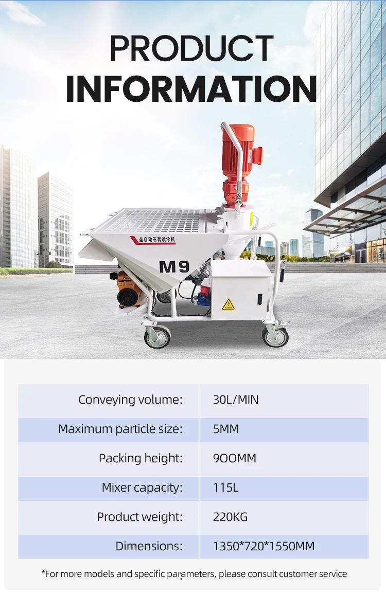 High Capacity Mortar Spraying Machine Electric for Large Area Wall Plaster Cement Efficient Rendering Pump