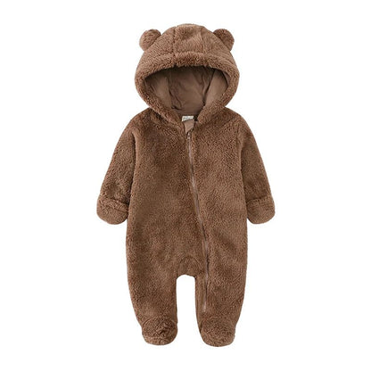 0-24M Baby Rompers Infant Clothes Winter Newborn Baby Boy Girl Zipper Bodysuit Bear Fleece Hooded Pyjamas