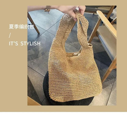 Fashion Straw Women Shoulder Bags Paper Woven Female Handbags Large Capacity Summer Beach Straw Bags Casual Tote Purses
