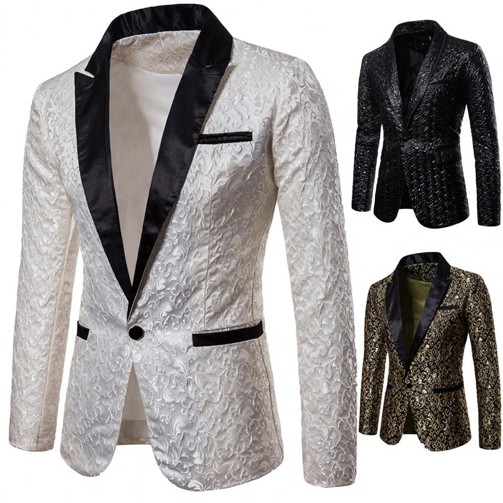2023 Luxury Men Jacquard Single Button Pockets Lapel Suit Coat Wedding Men Nightclub Prom Suit Men Costume