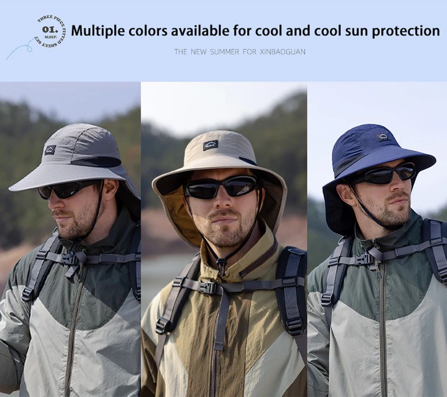 Summer MEN Shawl Fisherman Hat Quick Drying Breathable Sunshade Hat Outdoor Sun Protection Fishing Hat