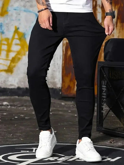 Calça Jeans Masculina Skinny Stretch Cores Sólidas Preto Azul Primavera Luxo Rua Harajuku Hip-Hop Calças Justas Marca