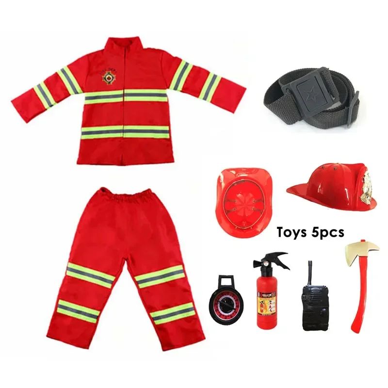 Children Fireman Cosplay Costume Boys Girls Halloween Carnival Party Sam Fireman Uniform Workwear Christmas Gift