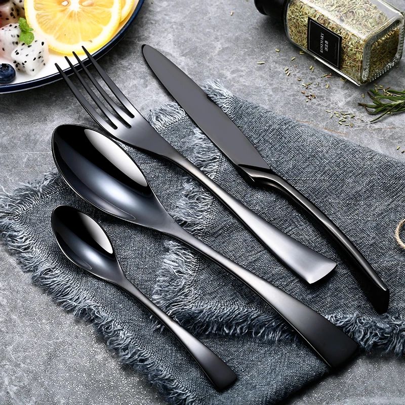 Conjunto de Talheres 24 Peças Aço Inoxidável 18/10 Talheres Pesados Prata Luxo Faca Garfo Colher Louça Próprio para Máquina de Lavar Louça
