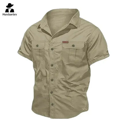 New Mens Work Shirt Casual Retro 100% Cotton Short Sleeve Flying Cargo Shirt Man Summer Fishing Hunting Multi Pocket Shirt 2025